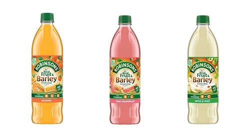 Three Robinsons 1l bottles of Fruit & Barley with added vitamins. Orange, Pink Grapefruit and Apple & Pear.